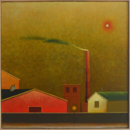 Dawid Zdobylak, Wieczór nad fabryką, olej płótno, 70×70cm, 2020