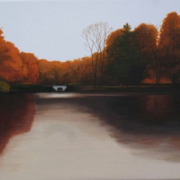 Magdalena Laskowska, Jesienny pejzaż - staw w łazienkach, 38x46 cm, aryl, 2018