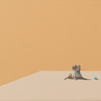 Magdalena Laskowska, Brzoskwiniowa abstrakcja z psem, 22x27 cm, akryl, 2019