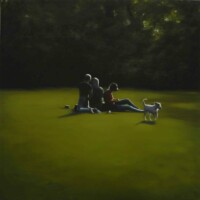 Magdalena Laskowska, Trio i pies, 100x100 cm, alkid, 2016r.