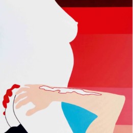 Czułe miejsce odnajdę językiem, akryl, płótno, 90x120, 2019