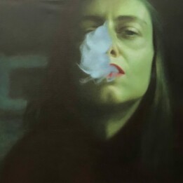 Agata Głogowska, Ona pali!, olej na płótnie, 50x69cm, 2021