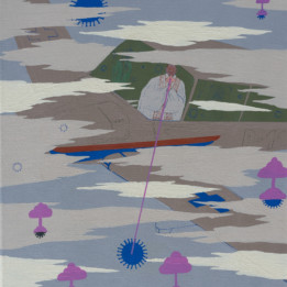 Michał Cygan, Lot nad miastem, akryl i olej na płótnie,50x40 cm, 2020