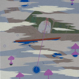 Michał Cygan, Lot nad miastem, akryl i olej na płótnie,50x40 cm, 2020