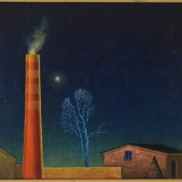 Dawid Zdobylak, Czerwony komin, olej na płótnie, olej na płótnie, 45 x 35 cm, 2021