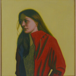 Dawid Zdobylak, Czerwona kurtka, olej na płótnie,36 × 34 cm, 2020